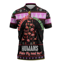 Flamingo Make Me Happy Christmas Zipper Polo Shirt Funny Xmas Holiday Patterns - Wonder Print Shop