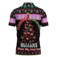 Flamingo Make Me Happy Christmas Zipper Polo Shirt Funny Xmas Holiday Patterns - Wonder Print Shop