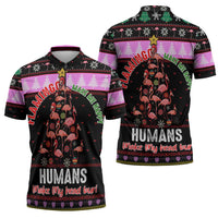Flamingo Make Me Happy Christmas Zipper Polo Shirt Funny Xmas Holiday Patterns - Wonder Print Shop