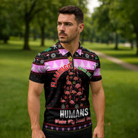 Flamingo Make Me Happy Christmas Zipper Polo Shirt Funny Xmas Holiday Patterns - Wonder Print Shop