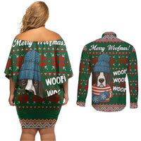 Great Dane Woofmas Christmas Couples Matching Off Shoulder Short Dress and Long Sleeve Button Shirt Funny Xmas Holiday Patterns - Wonder Print Shop