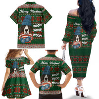 Great Dane Woofmas Christmas Family Matching Off The Shoulder Long Sleeve Dress and Hawaiian Shirt Funny Xmas Holiday Patterns - Wonder Print Shop