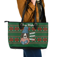 Great Dane Woofmas Christmas Leather Tote Bag Funny Xmas Holiday Patterns - Wonder Print Shop