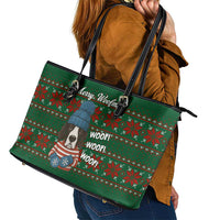 Great Dane Woofmas Christmas Leather Tote Bag Funny Xmas Holiday Patterns - Wonder Print Shop