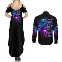 Karma Fairy Three Skulls Couples Matching Summer Maxi Dress and Long Sleeve Button Shirt - Wonder Print Shop