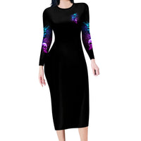 Karma Fairy Three Skulls Long Sleeve Bodycon Dress - Wonder Print Shop