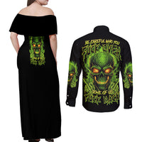 I Can't Go To Hell Reaper Skull Couples Matching Off Shoulder Maxi Dress and Long Sleeve Button Shirt - Wonder Print Shop