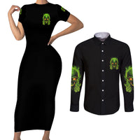 I Can't Go To Hell Reaper Skull Couples Matching Short Sleeve Bodycon Dress and Long Sleeve Button Shirt - Wonder Print Shop