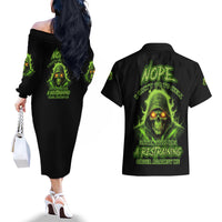 Nope I Can't Go To Hell Couples Matching Off The Shoulder Long Sleeve Dress and Hawaiian Shirt - Wonder Print Shop