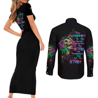 I Am The Storm Tie Dye Rose Skull Couples Matching Short Sleeve Bodycon Dress and Long Sleeve Button Shirt - Wonder Print Shop