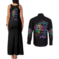 I Am The Storm Tie Dye Rose Skull Couples Matching Tank Maxi Dress and Long Sleeve Button Shirt - Wonder Print Shop