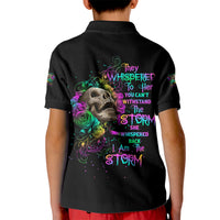 I Am The Storm Tie Dye Rose Skull Kid Polo Shirt - Wonder Print Shop