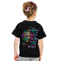 I Am The Storm Tie Dye Rose Skull Kid T Shirt - Wonder Print Shop