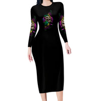 I Am The Storm Tie Dye Rose Skull Long Sleeve Bodycon Dress - Wonder Print Shop