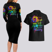 Karma Fairy Rose Smoke Skull Couples Matching Long Sleeve Bodycon Dress and Hawaiian Shirt - Wonder Print Shop