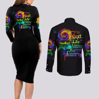 Karma Fairy Rose Smoke Skull Couples Matching Long Sleeve Bodycon Dress and Long Sleeve Button Shirt - Wonder Print Shop