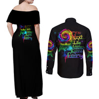 Karma Fairy Rose Smoke Skull Couples Matching Off Shoulder Maxi Dress and Long Sleeve Button Shirt - Wonder Print Shop