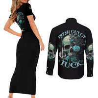 Fresh Out Of F Skull Rose Couples Matching Short Sleeve Bodycon Dress and Long Sleeve Button Shirt - Wonder Print Shop