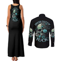 Fresh Out Of F Skull Rose Couples Matching Tank Maxi Dress and Long Sleeve Button Shirt - Wonder Print Shop