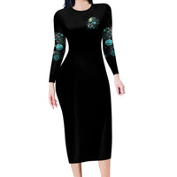 Fresh Out Of F Skull Rose Long Sleeve Bodycon Dress - Wonder Print Shop