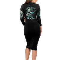 Fresh Out Of F Skull Rose Long Sleeve Bodycon Dress - Wonder Print Shop