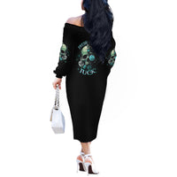 Fresh Out Of F Skull Rose Off The Shoulder Long Sleeve Dress - Wonder Print Shop