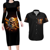 Your First Mistake Fire Skull Couples Matching Long Sleeve Bodycon Dress and Hawaiian Shirt - Wonder Print Shop