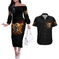 Your First Mistake Fire Skull Couples Matching Off The Shoulder Long Sleeve Dress and Hawaiian Shirt - Wonder Print Shop