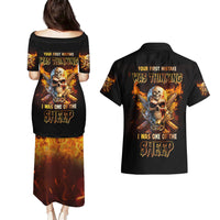 Your First Mistake Fire Skull Couples Matching Puletasi Dress and Hawaiian Shirt - Wonder Print Shop