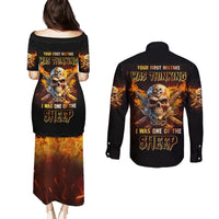 Your First Mistake Fire Skull Couples Matching Puletasi Dress and Long Sleeve Button Shirt - Wonder Print Shop