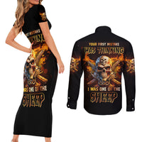 Your First Mistake Fire Skull Couples Matching Short Sleeve Bodycon Dress and Long Sleeve Button Shirt - Wonder Print Shop