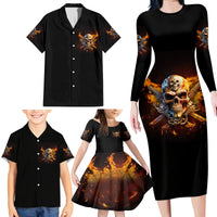 Your First Mistake Fire Skull Family Matching Long Sleeve Bodycon Dress and Hawaiian Shirt - Wonder Print Shop