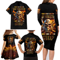 Your First Mistake Fire Skull Family Matching Long Sleeve Bodycon Dress and Hawaiian Shirt - Wonder Print Shop