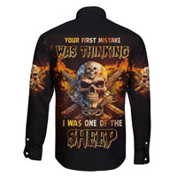 Your First Mistake Fire Skull Family Matching Long Sleeve Bodycon Dress and Hawaiian Shirt - Wonder Print Shop