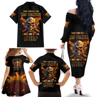Your First Mistake Fire Skull Family Matching Off Shoulder Long Sleeve Dress and Hawaiian Shirt - Wonder Print Shop