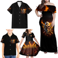 Your First Mistake Fire Skull Family Matching Off Shoulder Maxi Dress and Hawaiian Shirt - Wonder Print Shop
