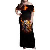 Your First Mistake Fire Skull Family Matching Off Shoulder Maxi Dress and Hawaiian Shirt - Wonder Print Shop