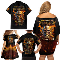 Your First Mistake Fire Skull Family Matching Off Shoulder Short Dress and Hawaiian Shirt - Wonder Print Shop