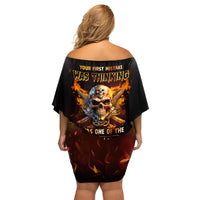 Your First Mistake Fire Skull Family Matching Off Shoulder Short Dress and Hawaiian Shirt - Wonder Print Shop