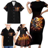 Your First Mistake Fire Skull Family Matching Short Sleeve Bodycon Dress and Hawaiian Shirt - Wonder Print Shop