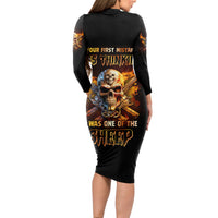 Your First Mistake Fire Skull Long Sleeve Bodycon Dress - Wonder Print Shop