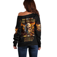 Your First Mistake Fire Skull Off Shoulder Sweater - Wonder Print Shop