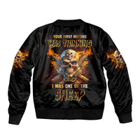 Your First Mistake Fire Skull Sleeve Zip Bomber Jacket - Wonder Print Shop