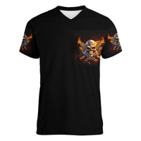 Your First Mistake Fire Skull Women V Neck T Shirt - Wonder Print Shop