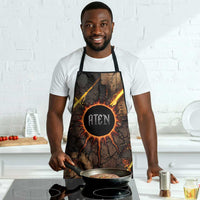 Aten Apron Ancient Egyptian Cracked Stone Hieroglyph, Solar Eclipse Emblem, and Radiant Sunburst - Wonder Print Shop