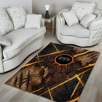 Aten Area Rug Ancient Egyptian Cracked Stone Hieroglyph, Solar Eclipse Emblem, and Radiant Sunburst - Wonder Print Shop