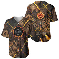 Aten Baseball Jersey Ancient Egyptian Cracked Stone Hieroglyph, Solar Eclipse Emblem, and Radiant Sunburst - Wonder Print Shop