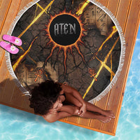 Aten Beach Blanket Ancient Egyptian Cracked Stone Hieroglyph, Solar Eclipse Emblem, and Radiant Sunburst - Wonder Print Shop