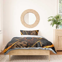 Aten Bedding Set Ancient Egyptian Cracked Stone Hieroglyph, Solar Eclipse Emblem, and Radiant Sunburst - Wonder Print Shop