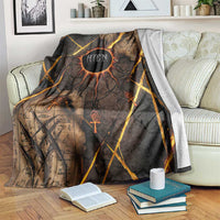 Aten Blanket Ancient Egyptian Cracked Stone Hieroglyph, Solar Eclipse Emblem, and Radiant Sunburst - Wonder Print Shop